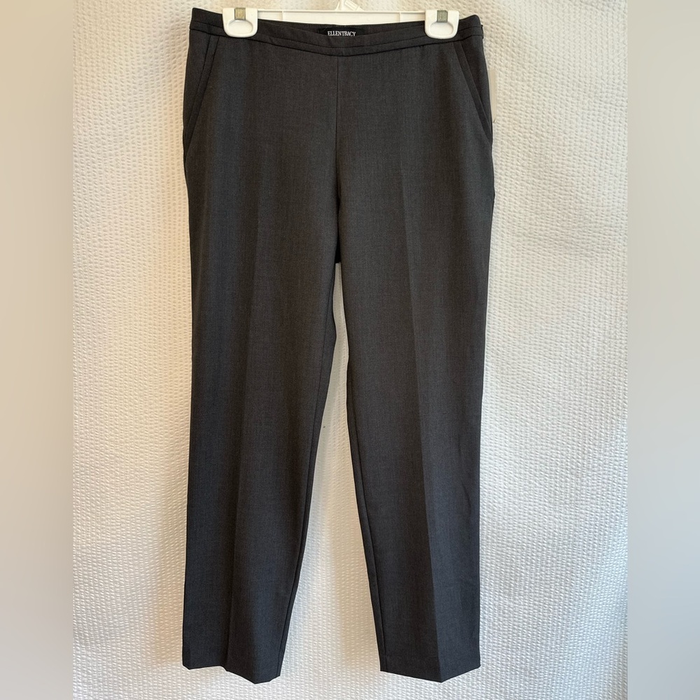 ELLEN TRACY Gray Trouser Pants Size 6 NWT Stretch Straight Leg Career Work